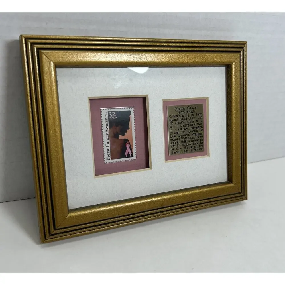 USPS 32c Breast Cancer Awareness Legacy II Edition Postage Stamp Golden Framed
